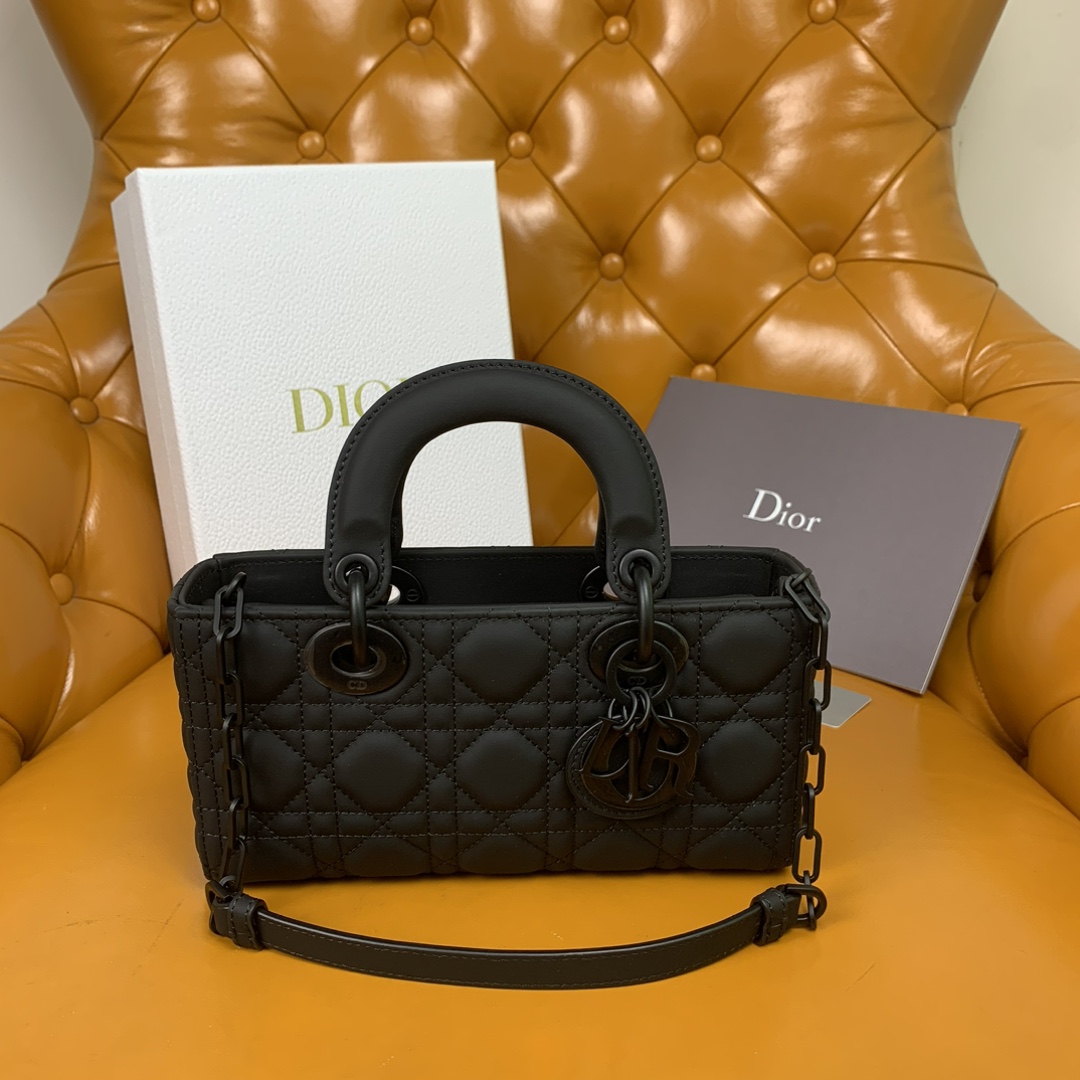dior lady d‑joy small matte black top handle bag